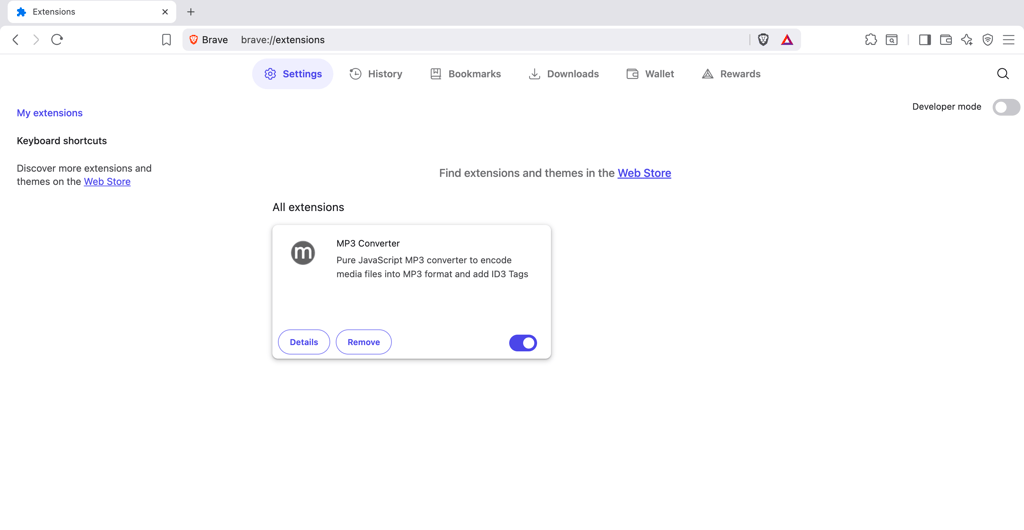Remove browser extensions in Brave