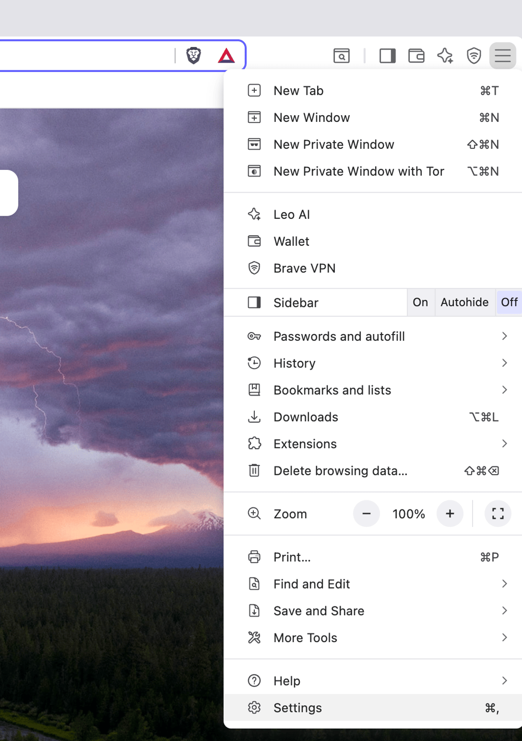 Settings in Brave browser