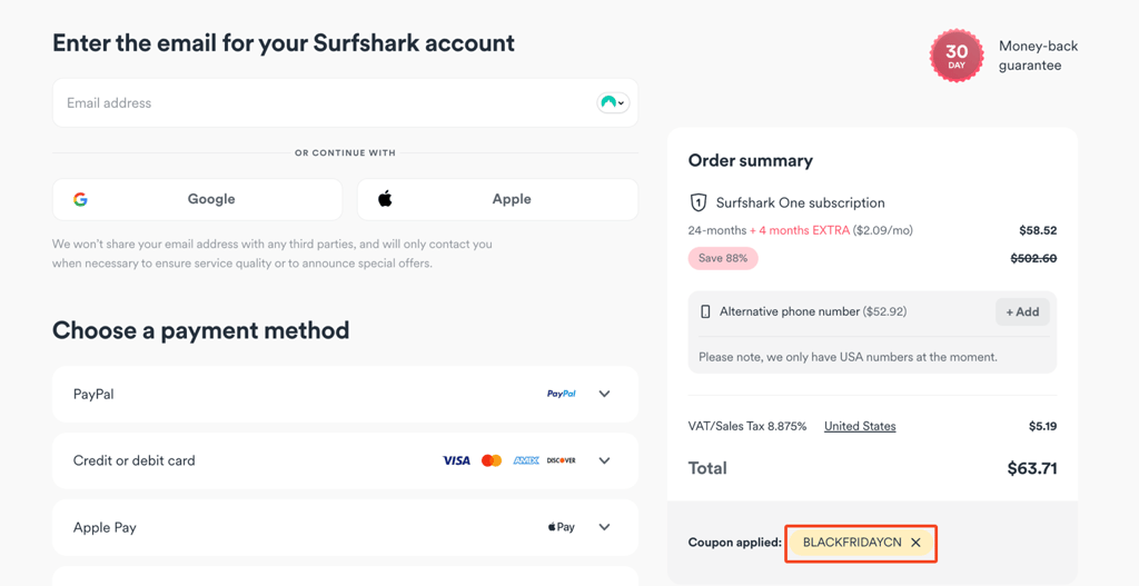 Surfshark Black Friday coupon code BLACKFRIDAYCN