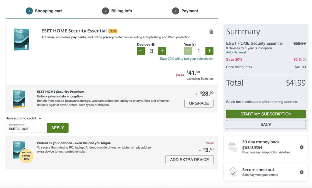 Eset purchase summary