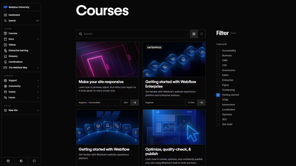 Webflow University courses