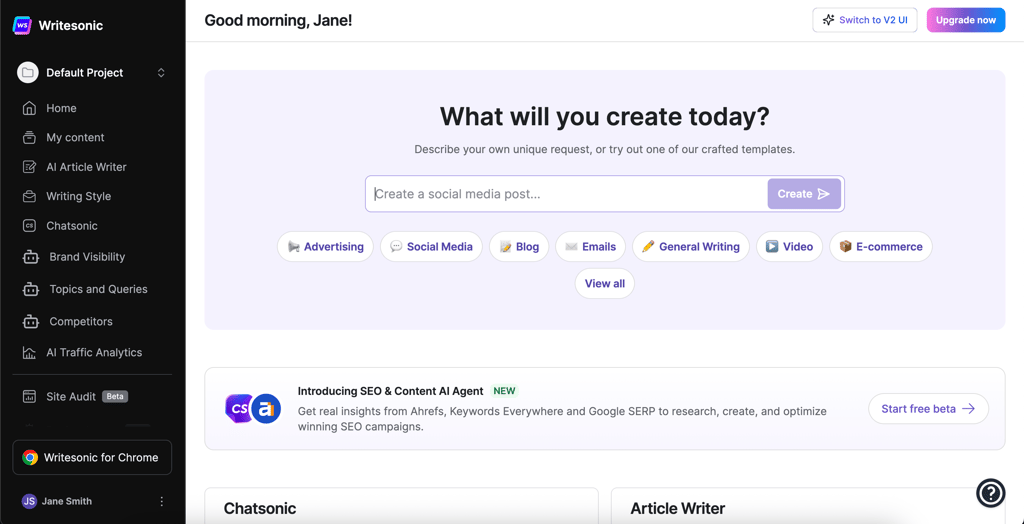 Writesonic interface