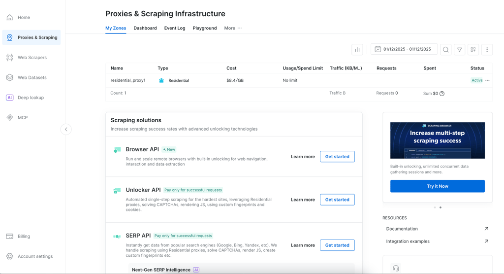 Bright Data’s dashboard