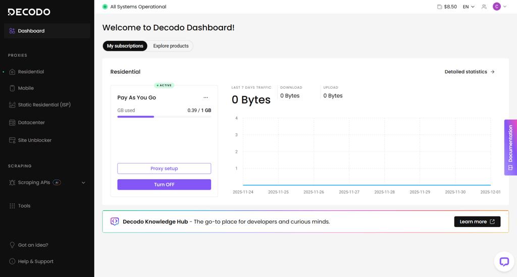 Decodo’s dashboard