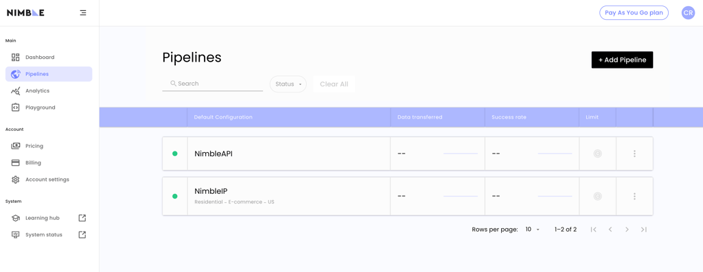 Nimbleway’s dashboard