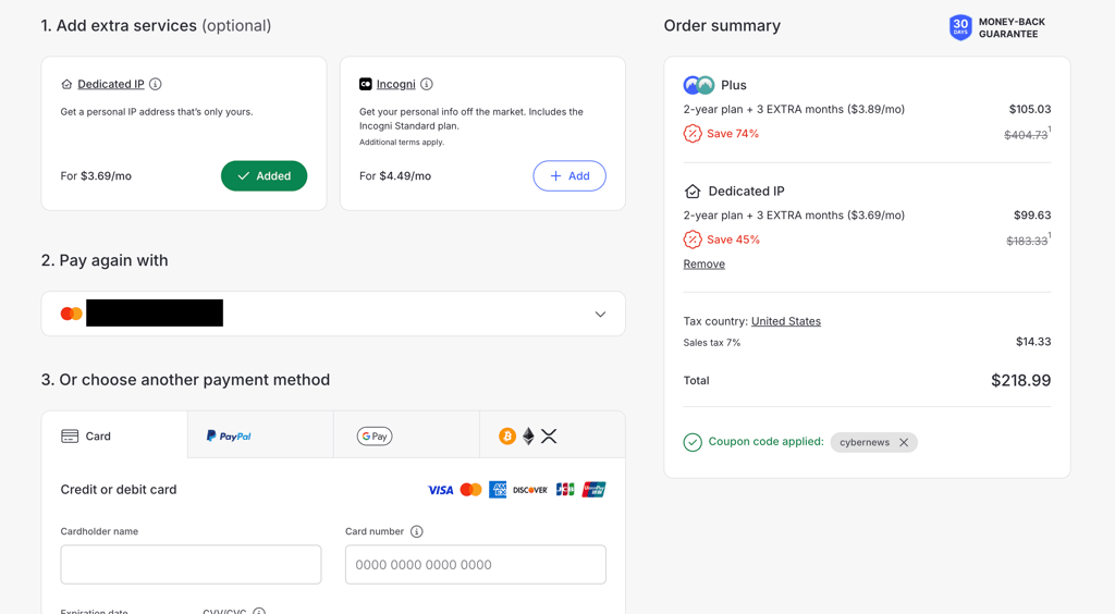 NordVPN checkout screen
