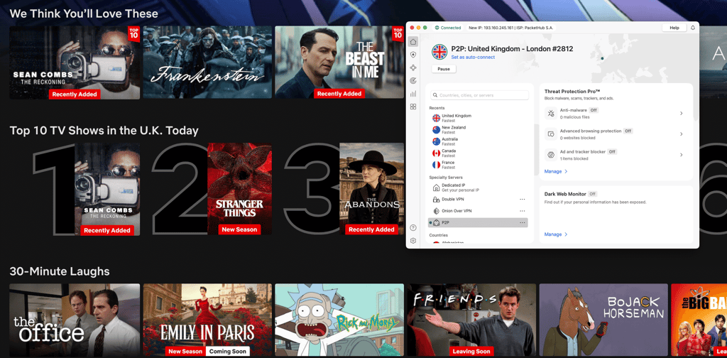 Streaming Netflix while connected to the UK server