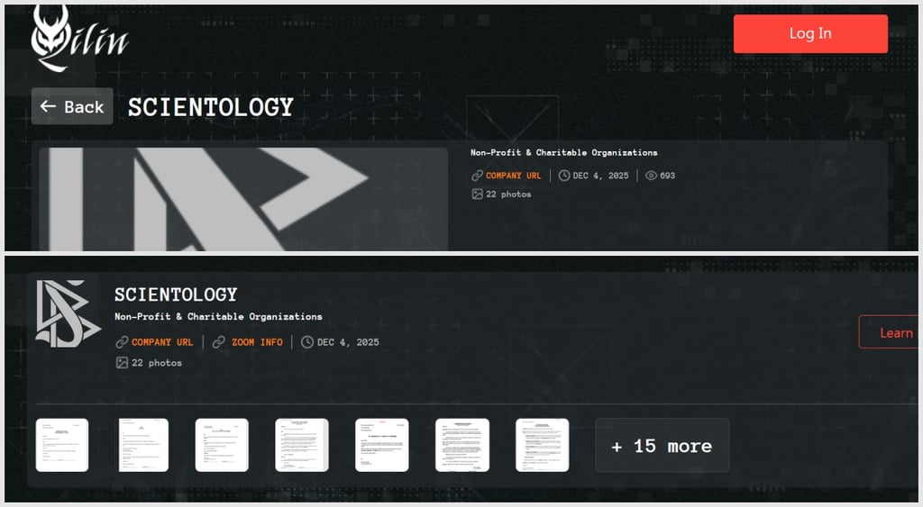 Qilin ransomware group - Scientology post