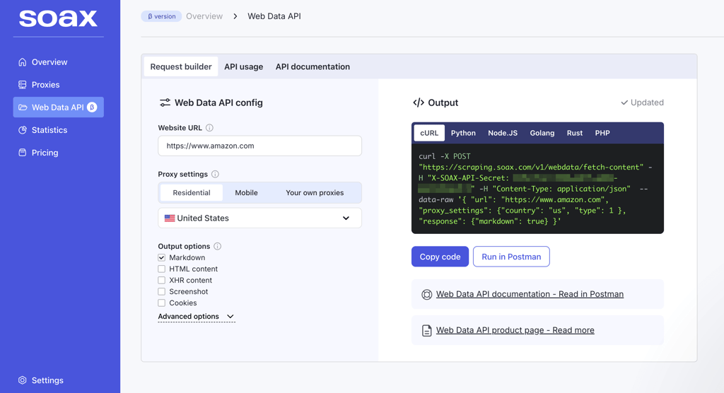 soax scraper dashboard
