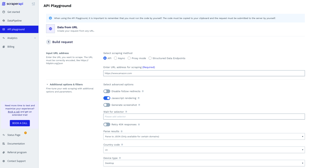 scraperapi ecommerce dashboard