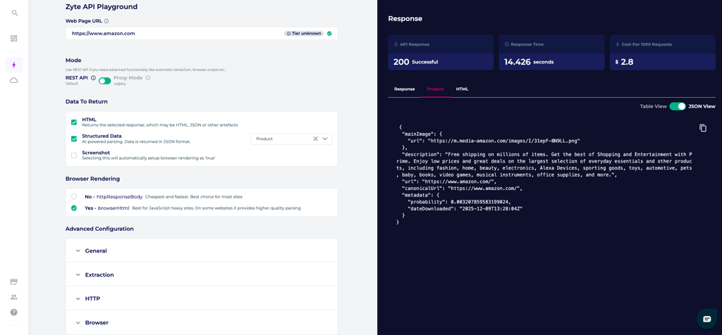 zyte scraping dashboard