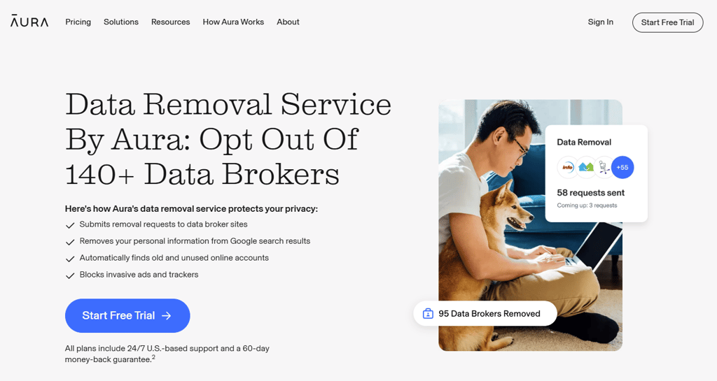 Aura stating it can opt out of 140+ data brokers