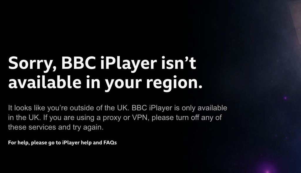 BBC iPlayer region error