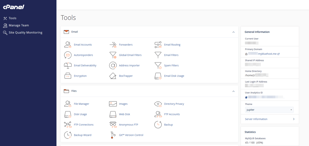 Bluehost cPanel interface 2025