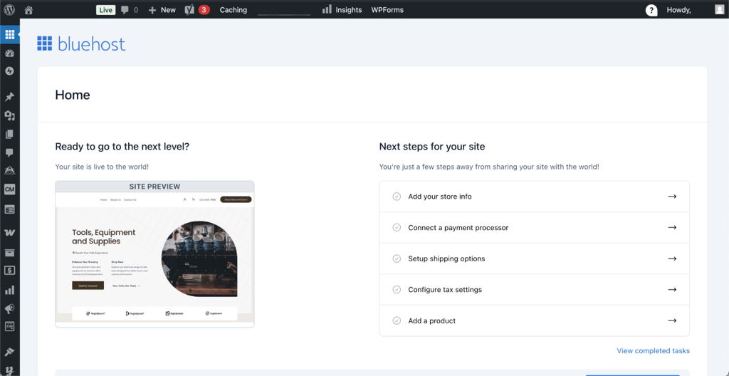 Bluehost's online-store-focused features through WonderCart