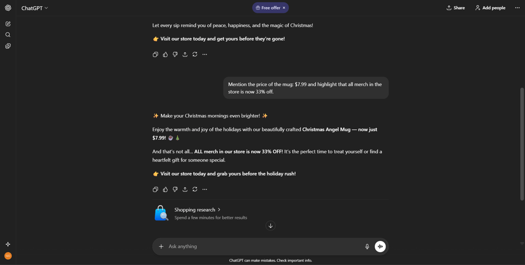A ChatGPT window showing the next iteration of an ad