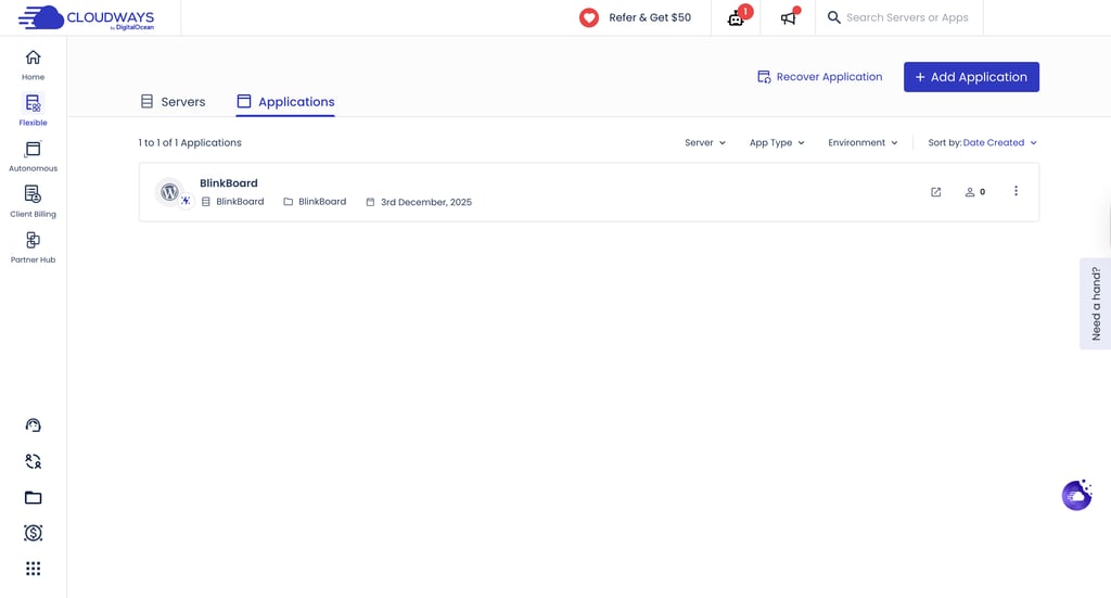 Cloudways control panel applications