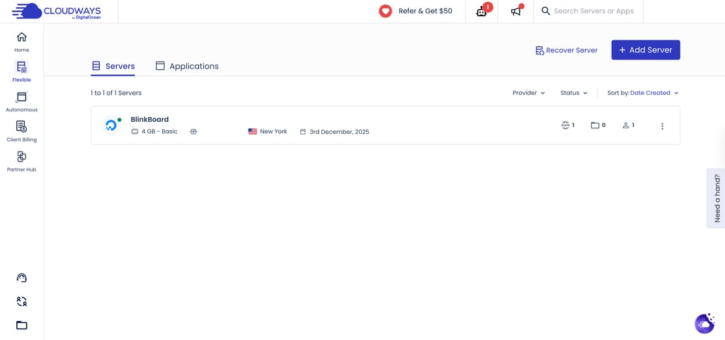 Cloudways control panel servers