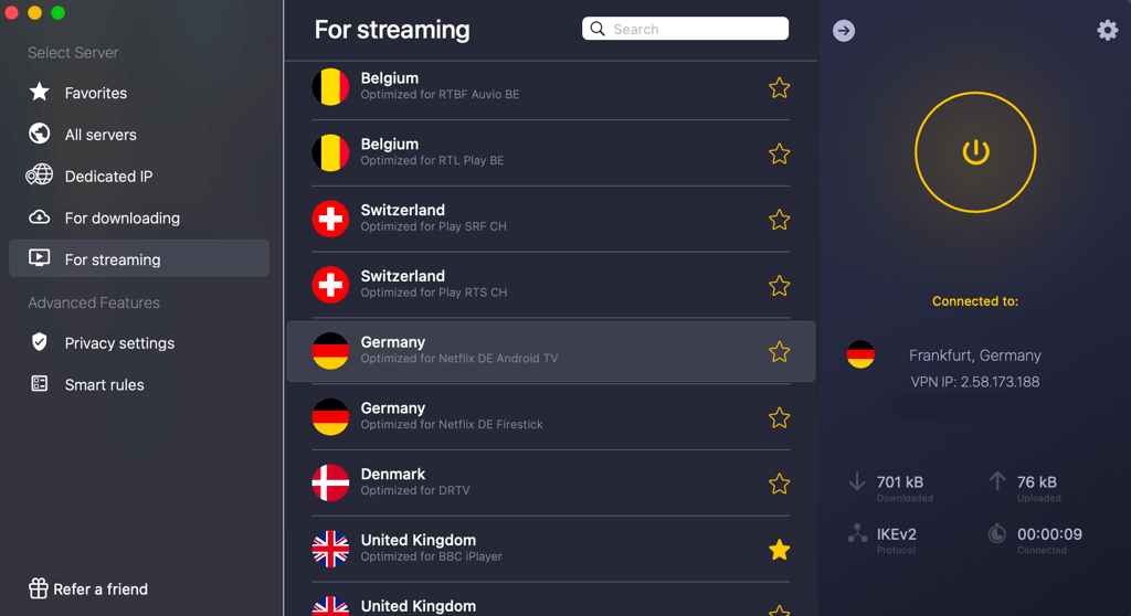 CyberGhost VPN desktop connecting to German servers