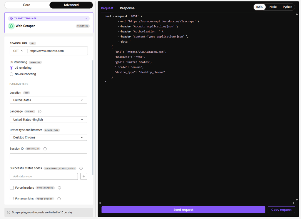 decodo scraping dashboard