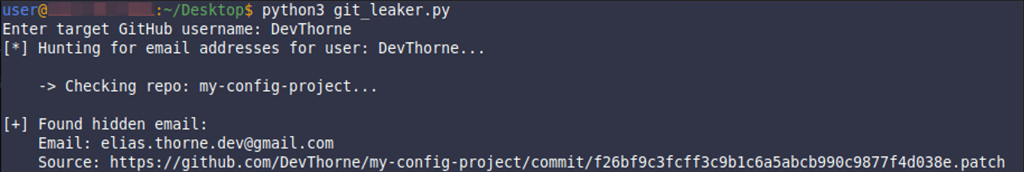 Email found in the Git file as a simple text 