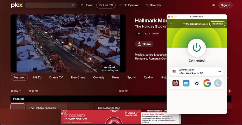 ExpressVPN unblocking Plex with its US servers