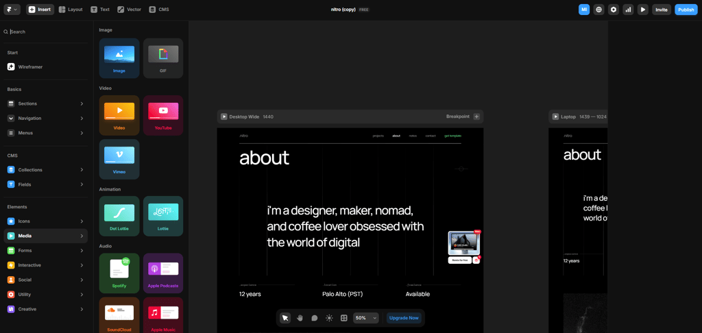 Framer's site-building workspace