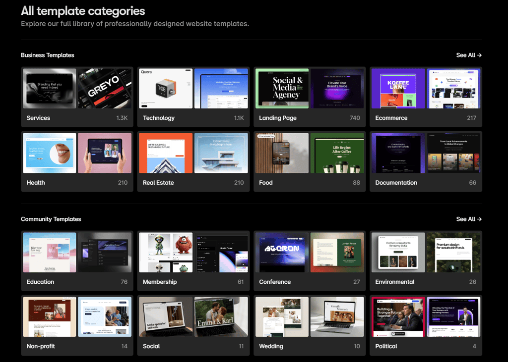 Framer's massive collection of templates