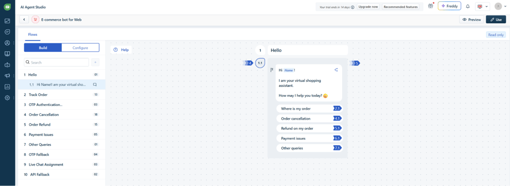 The dashboard of Freshchat