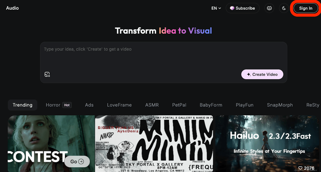 Haluo AI sign in button location showcased