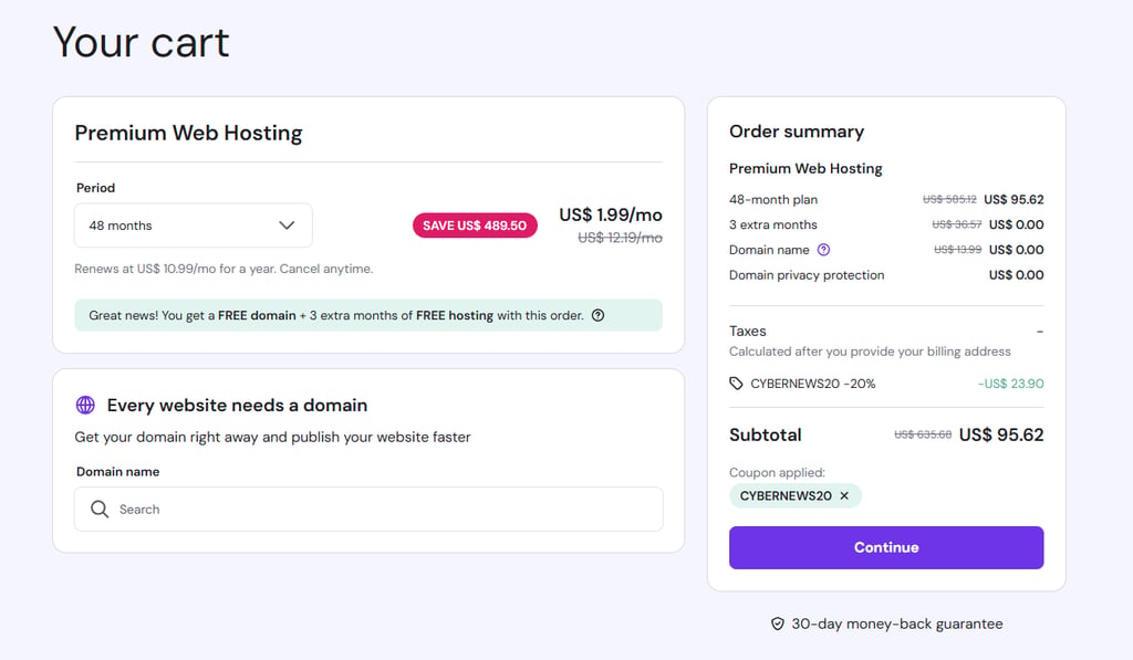 Hostinger hosting your cart