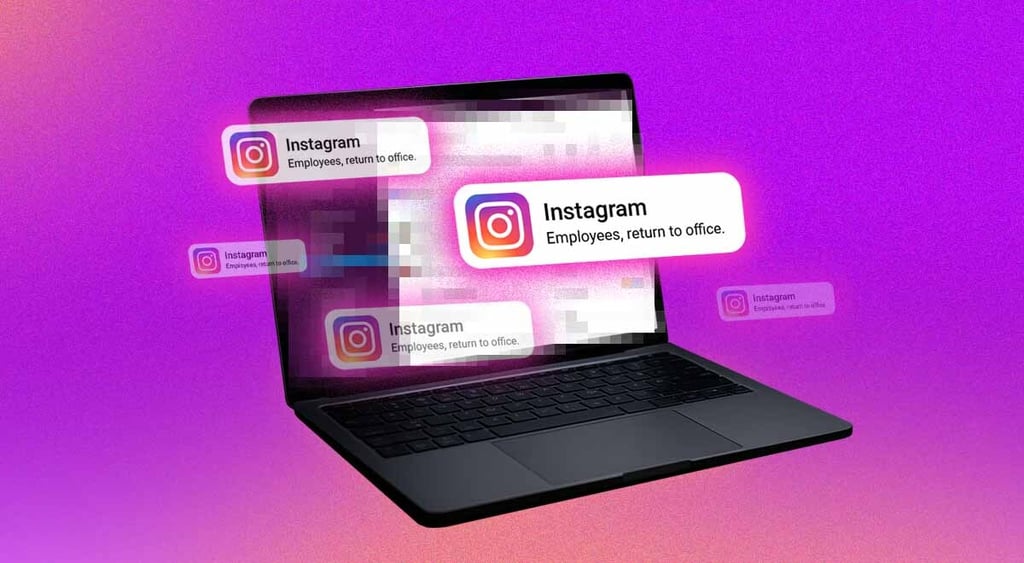 A laptop with many Instagram notifications saying "Employees, return to office"