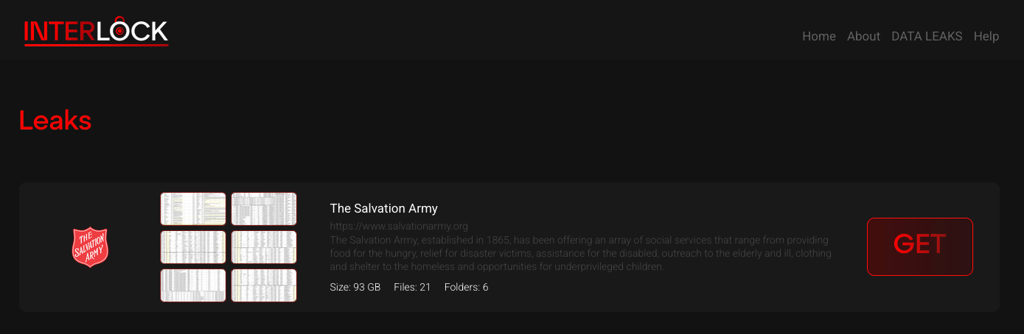 Interlock posted Salvation Army on the dark web