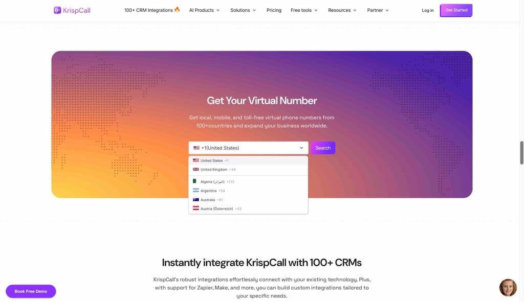 krispcall virtual number capabilities