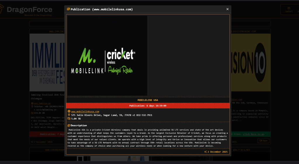 Dragon Force ransomware attack - Mobilelink, Cricket Wireless