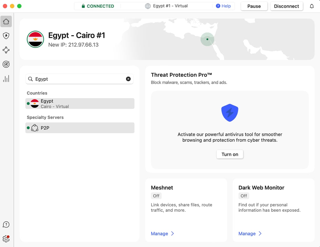 nordvpn connected to egypt