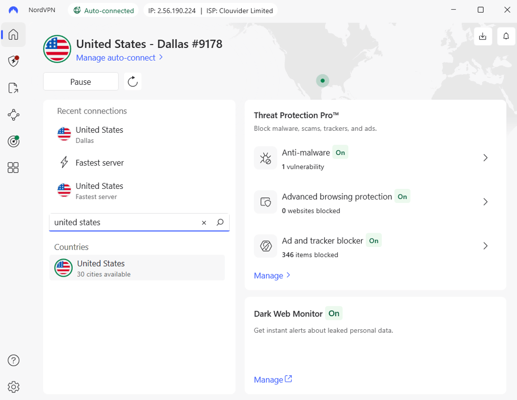 NordVPN Dallas server connection