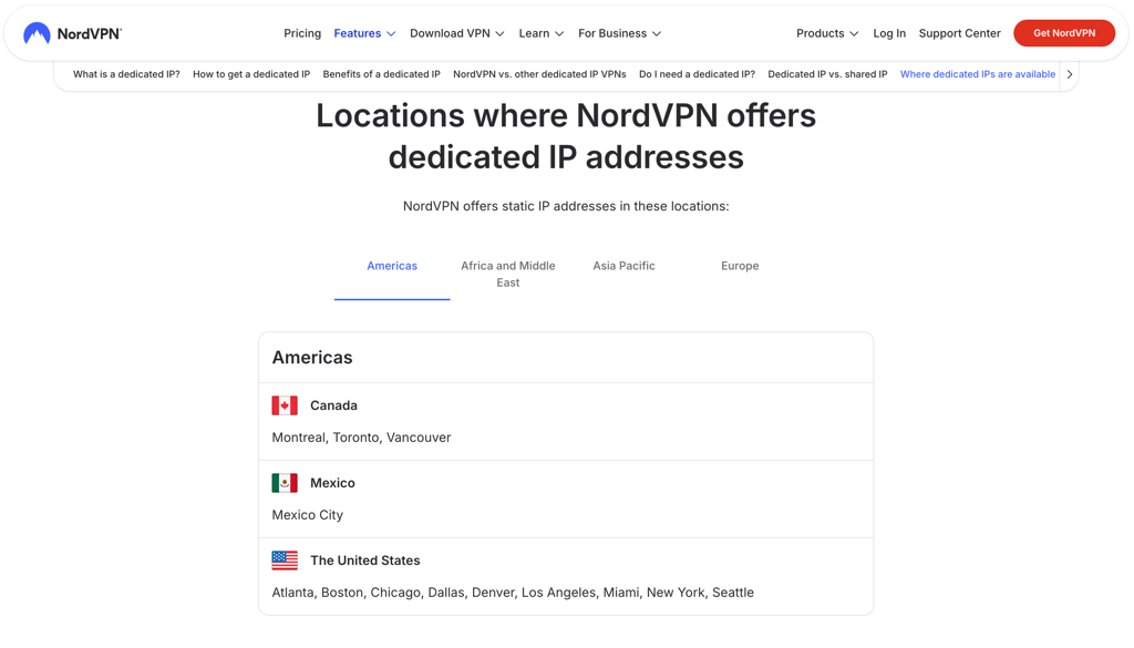 NordVPN’s dedicated IP locations