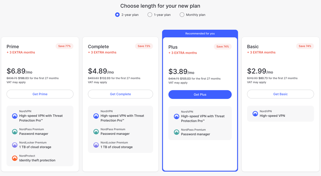 NordVPN pricing plans