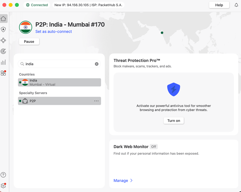 NordVPN connection to India