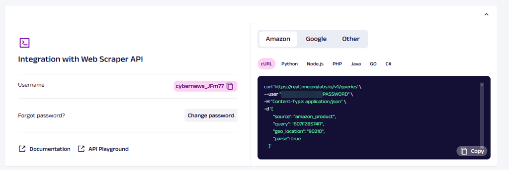 oxylabs dashboard scraping