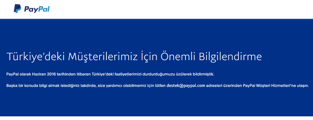 PayPal error in Turkey