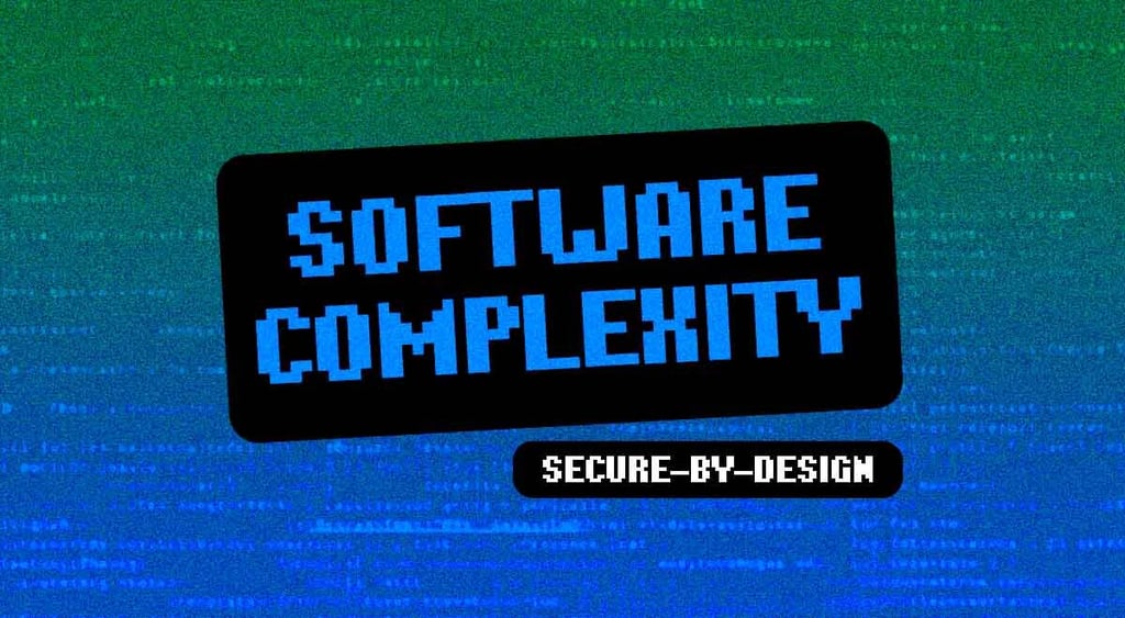 software complexity sign in blue font and black background, green and blue matrix-number-like background