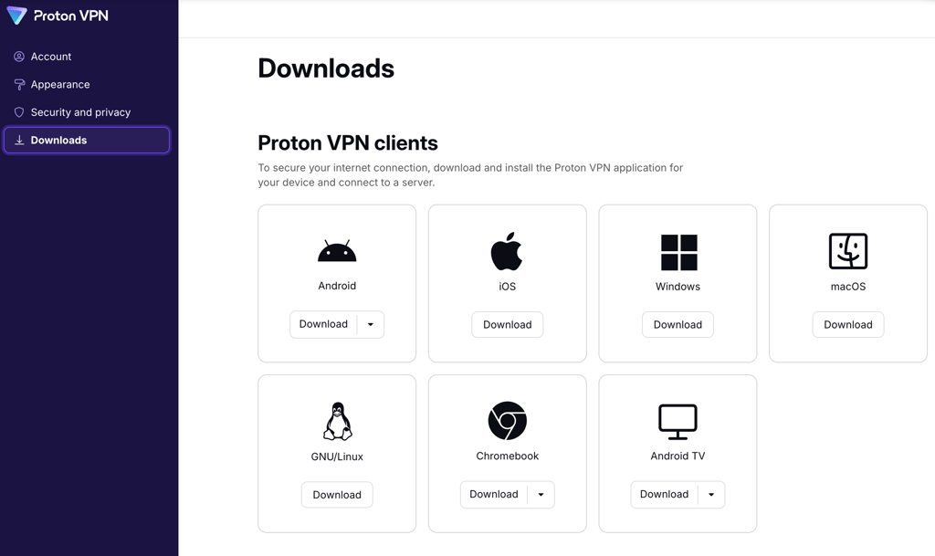 Proton VPN install options