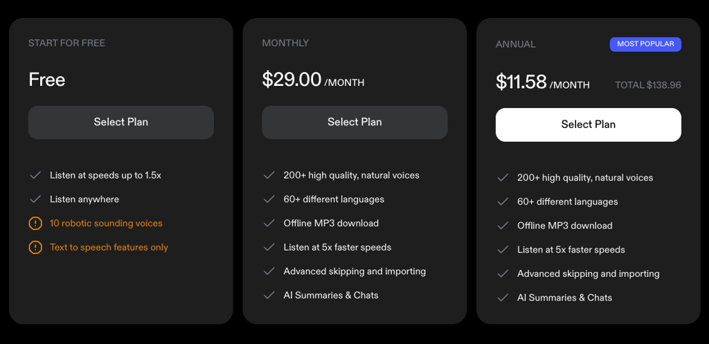 speechify tts pricing