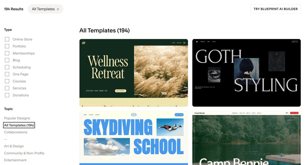 Squarespace all templates