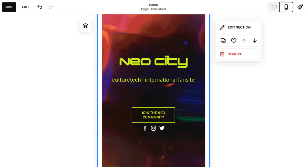 Squarespace mobile view