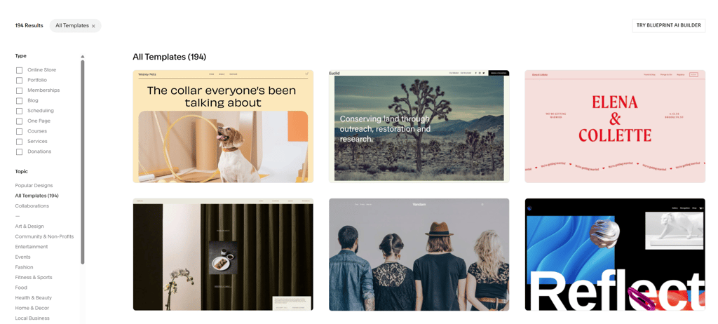 Boutique de modèles de Squarespace
