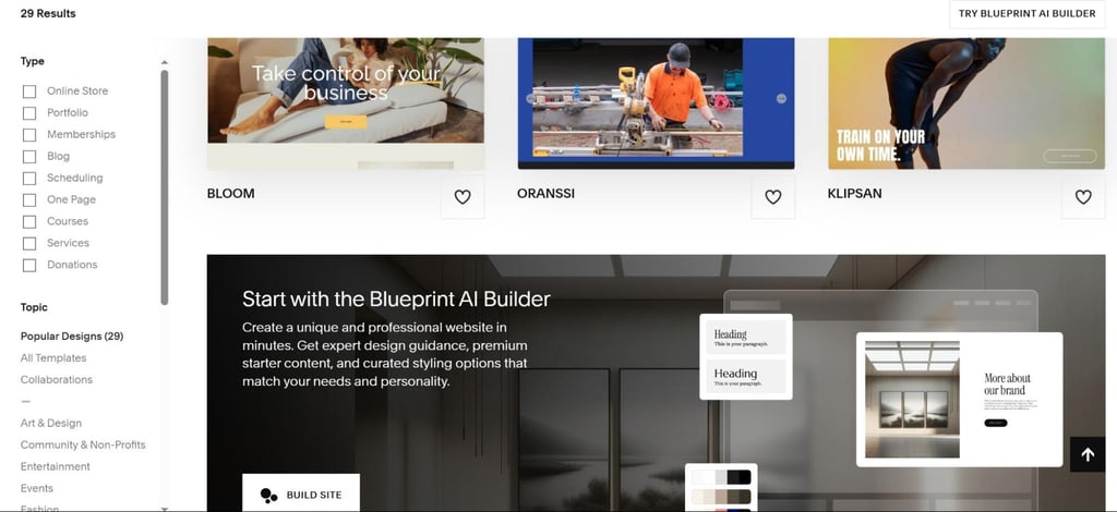Squarespace official, template options