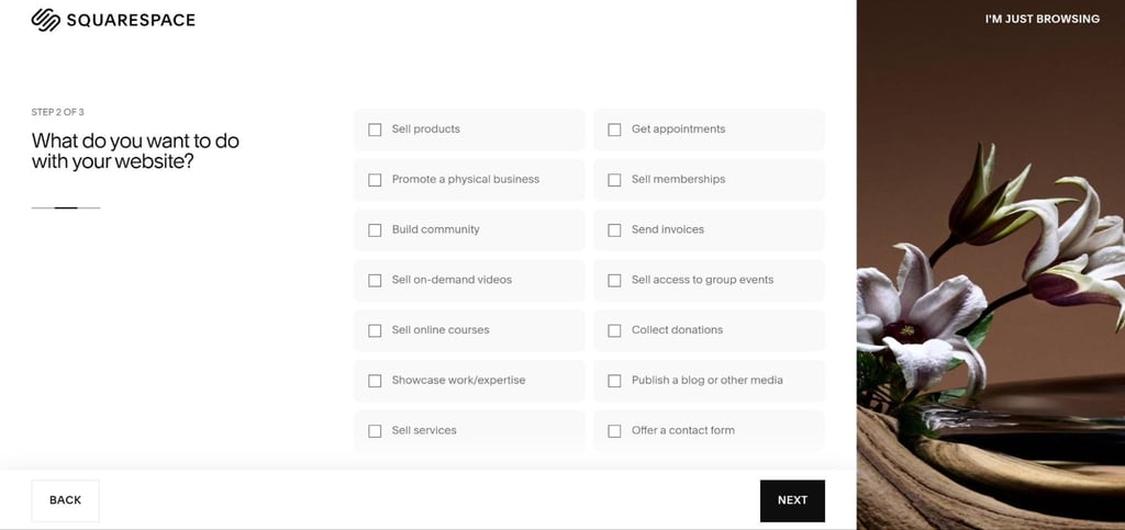 Squarespace official website: sign-up form